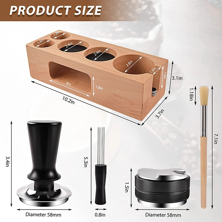 Espresso Accessories EWDT Tool Espresso Distribution Tools Wooden Holder Custom Wood Products Coffee Tamper Station PS Brown 71g