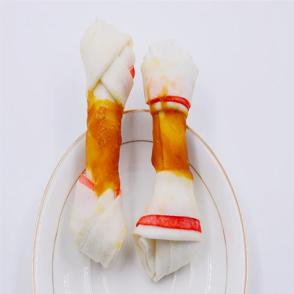 Pet Food Chicken Wrapped Rawhide Knotted Bones for Pet Snacks Dog Food Healthy Dry Dog Snacks