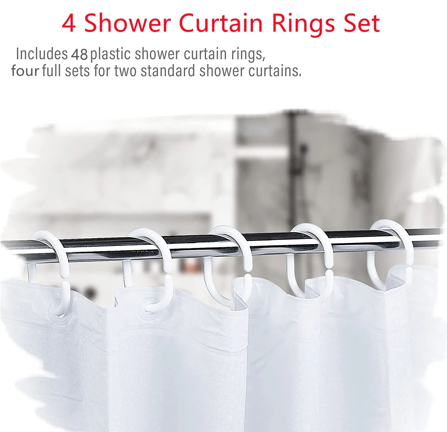 48 Pieces C Shape Plastic White Shower Bath Drape Curtain Loop Clip Hanger Hooks Rings