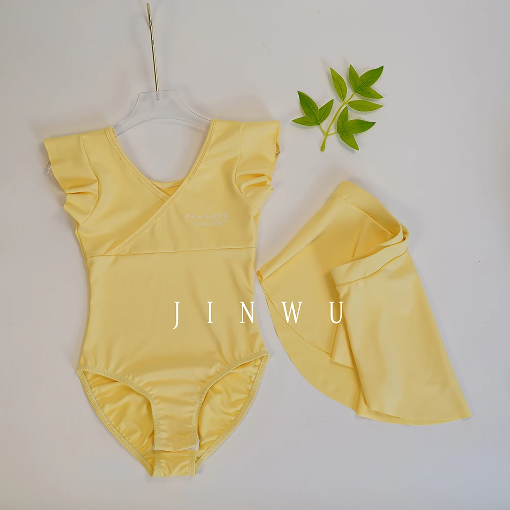Wholesales good quality high quality yellow ruffle sleeves trainingwear dance girls ballet leotards