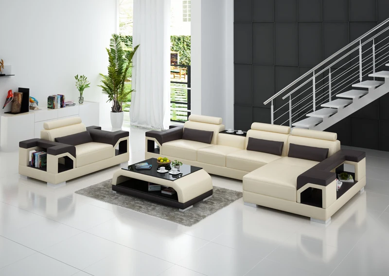 KEHUI Sectional Sofa Recliner Corduroy for Set Shaped Seat Couch with Reclining Beige Chaise Velvet Cloud Fabric Sectional Sofa