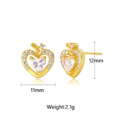 Wholesale Fashion Dainty Cubic Zirconia 18K Gold Plated Zircon Diamond Love Heart Shape Stud Earrings