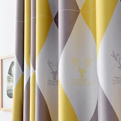 Bindi Ready Made Nordic Style Polyester Yellow Geometric Printed 100% Insulated Blackout Window Curtain for the Living Room