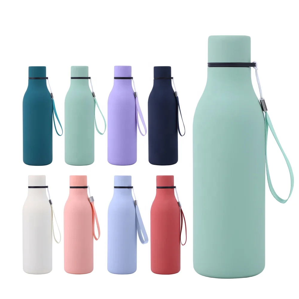 Beauchy Custom Logo Double Wall Rubber Coating Stainless Steel Drinking Insulated Sport Water Bottle With Rope