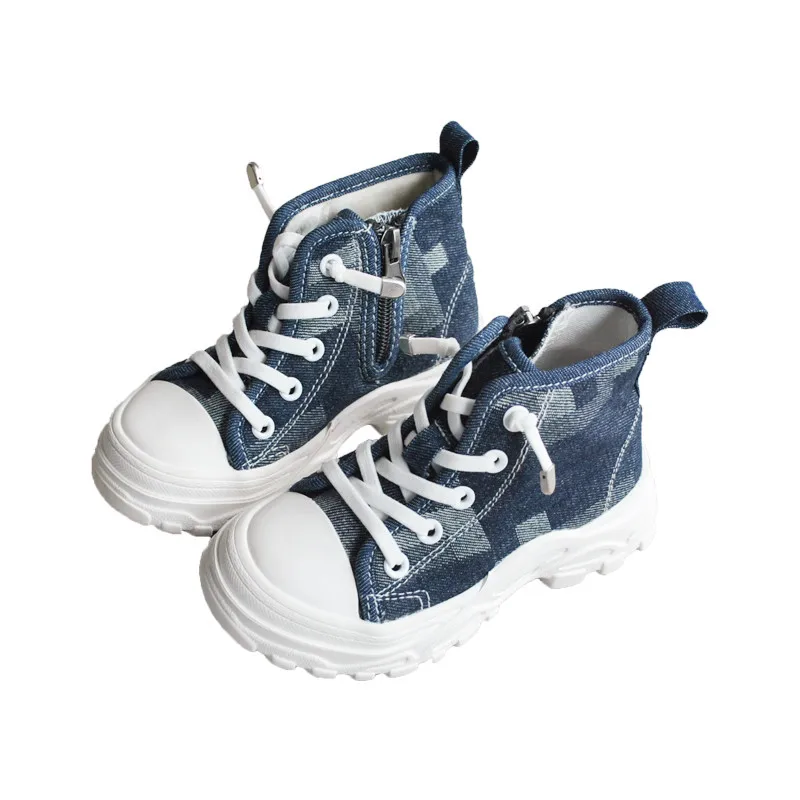 Осенние классические джинсовые детские ботинки на высокой платформе, Модная стильная обувь для мальчиков