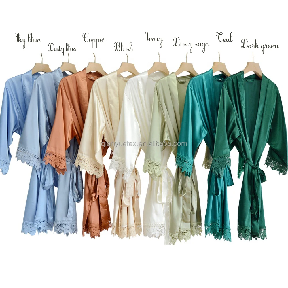 Wholesale Plus Size Women Lace Trim Robes Silk Satin Bridal Robe Wedding Party Nightgown Sleepwear
