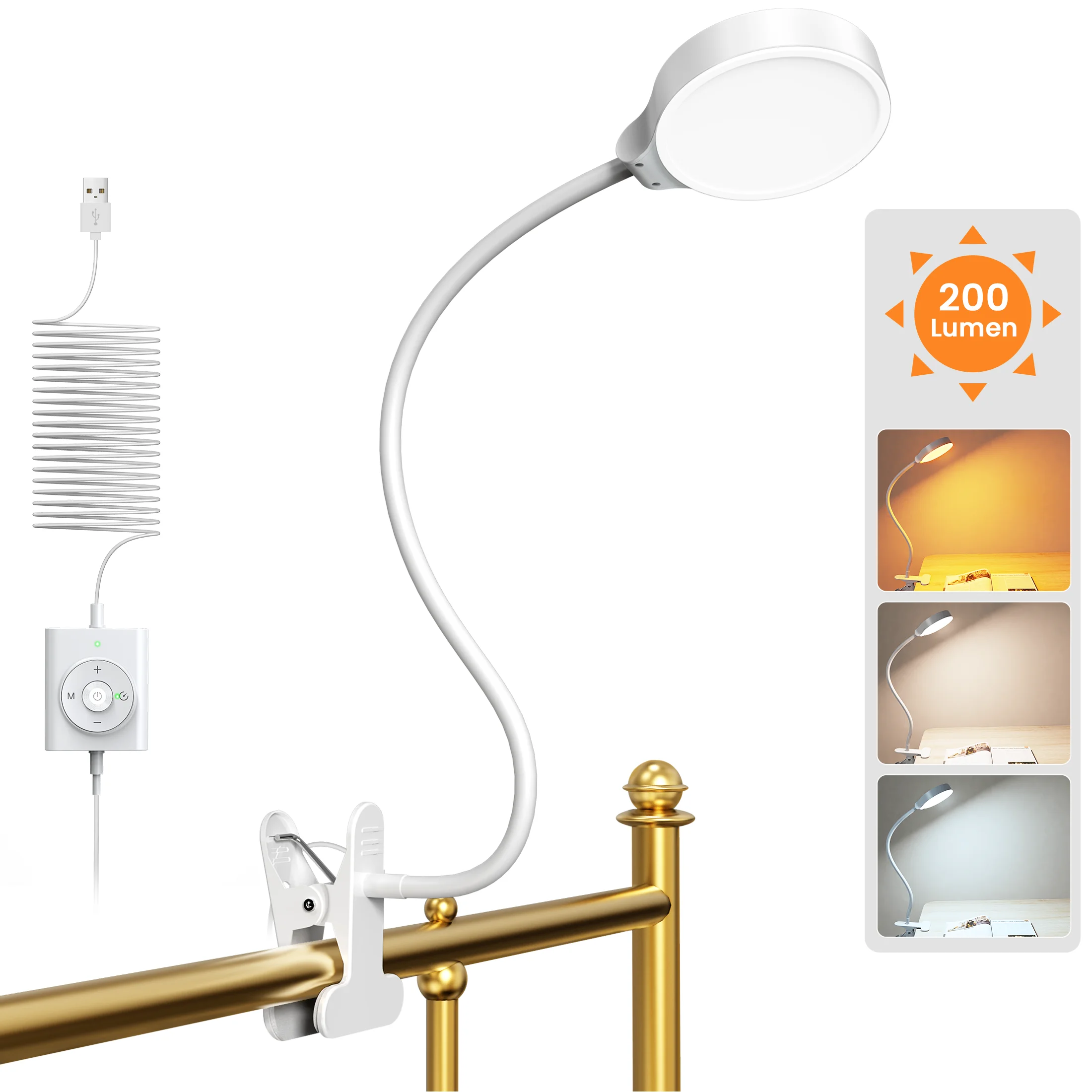 Brand wholesales LED bedside eye caring bed reading Light flexible gooseneck clip on bed reading book lights bedside