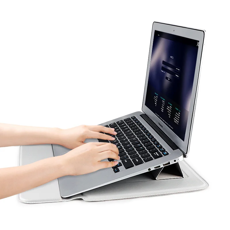 Pu Leather Sleeve Case For Laptop Leather Stand Cover Portable Notebook Protector Bag