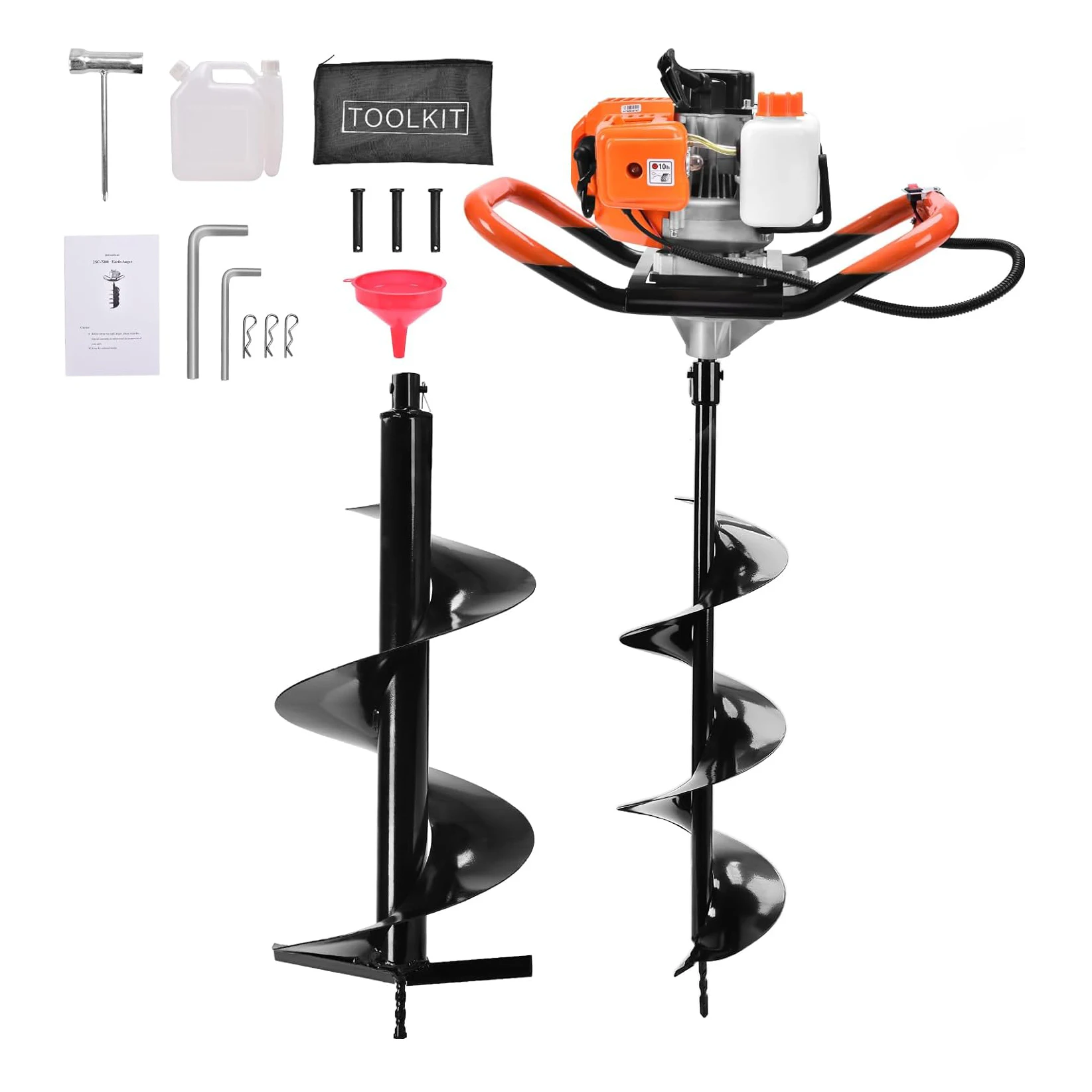52CC Auger Post Hole Digger 2 Stroke Post Hole Auger Gas Powered with 2 Drill Bits(150mm+250mm)1.3KW Gasoline Auger