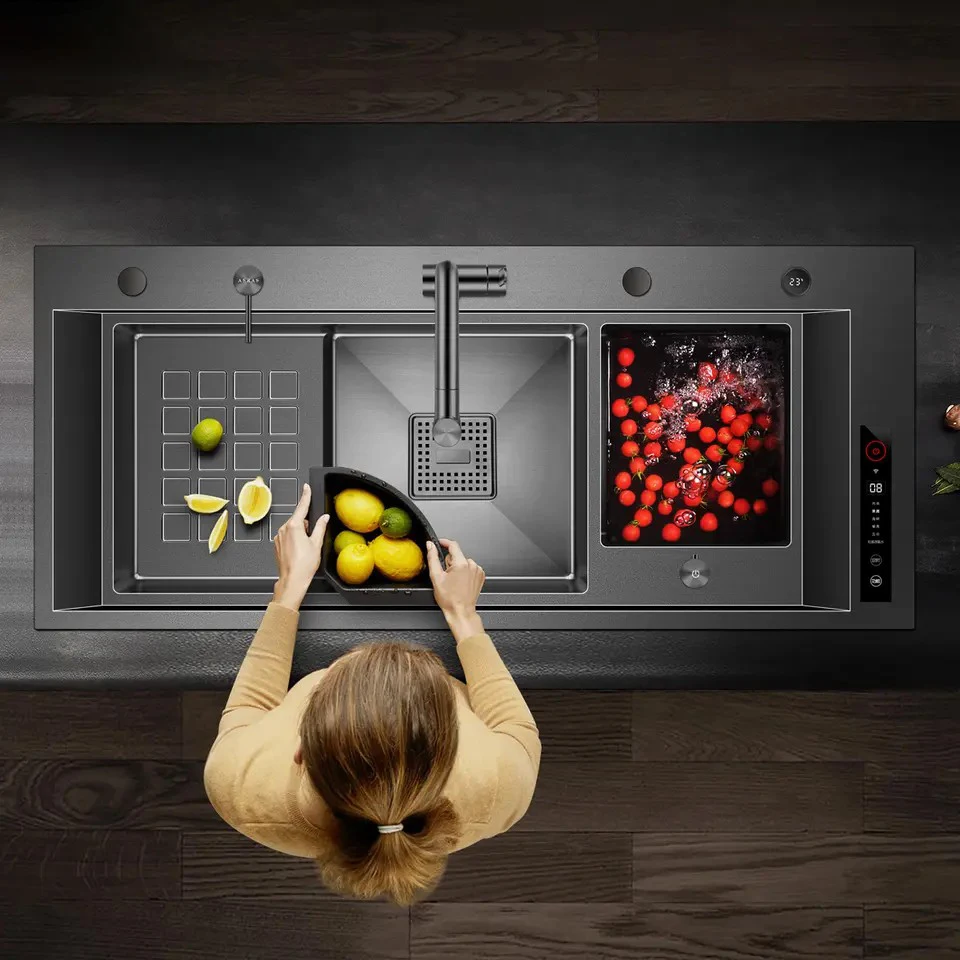 New Techology Model Multi Function Smart Kitchen Sink ss304 Nano Black Double Basin Hydro Purification Kitchen Handmade Sink