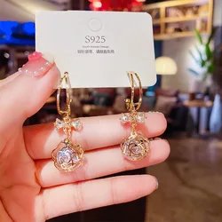 Hollow Stud Rose Crystal Earrings 2021 New Fashion Super Flash Advanced Atmospheric Bow Earrings