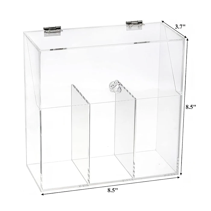 Custom Three Compartments Clear Acrylic Brushes Holder With Hinged Lid Acrylic Makeup Brush Display Box For Home