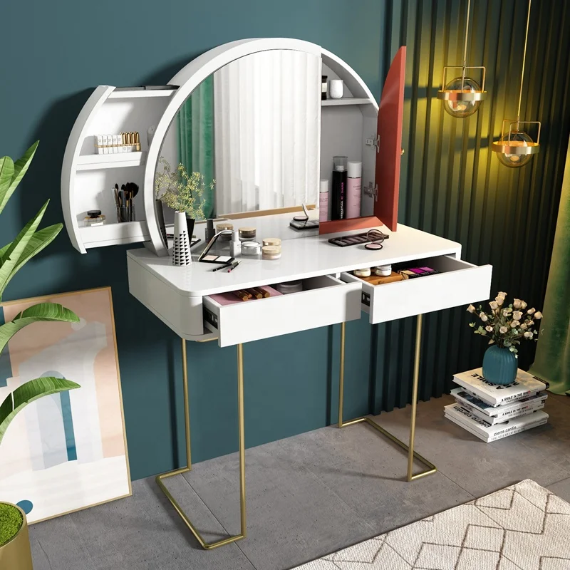 Creative House Furniture White Makeup Dresser Storage Mirror Design Bedroom Dressing Table Modern