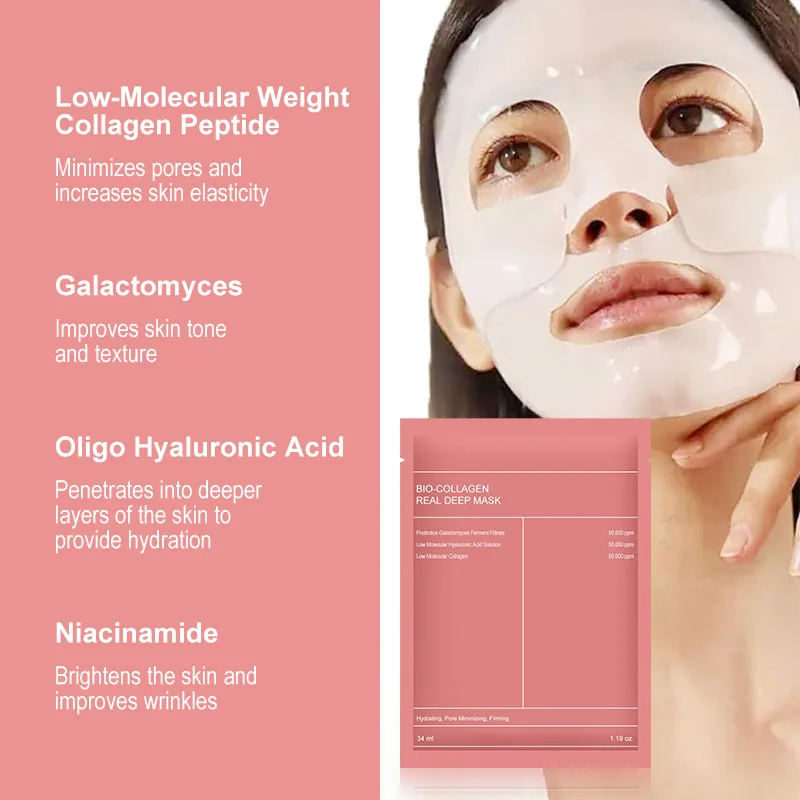 Hot New cosmetics hydrogel peptide collagen face mask sheet with whitening lifting pore minimizing face beauty masks