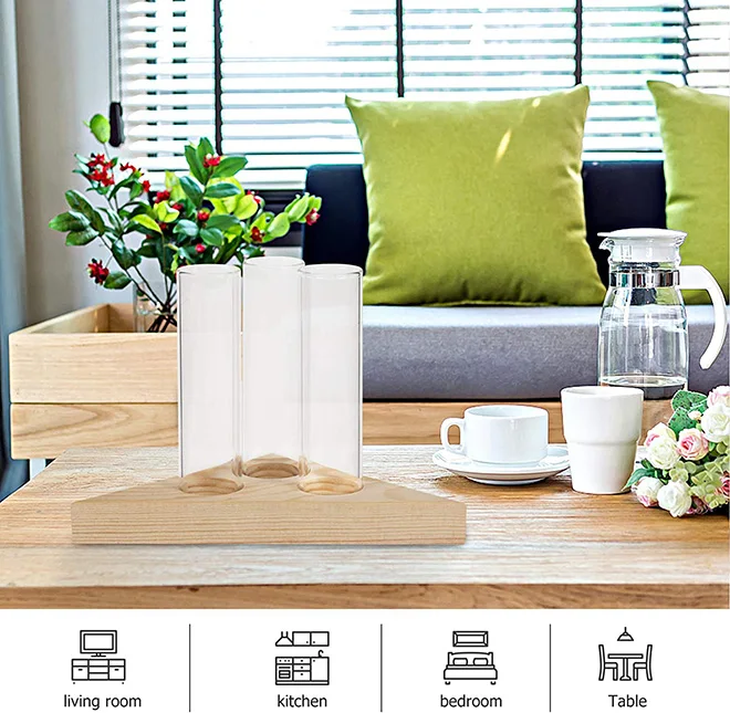 Wholesale Crystal Plant Terrarium with Wooden Stand Propagation Stations Plants Tabletop Glass Terrarium for Hydroponic Plants