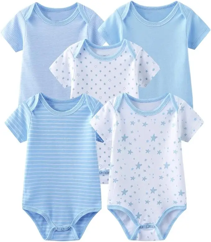 Free Quality Sample GOTS Organic Cotton Baby Boys Clothes Newborn Infant Clothing Custom Design 5pcs Bodysuit Baby Boy Vest