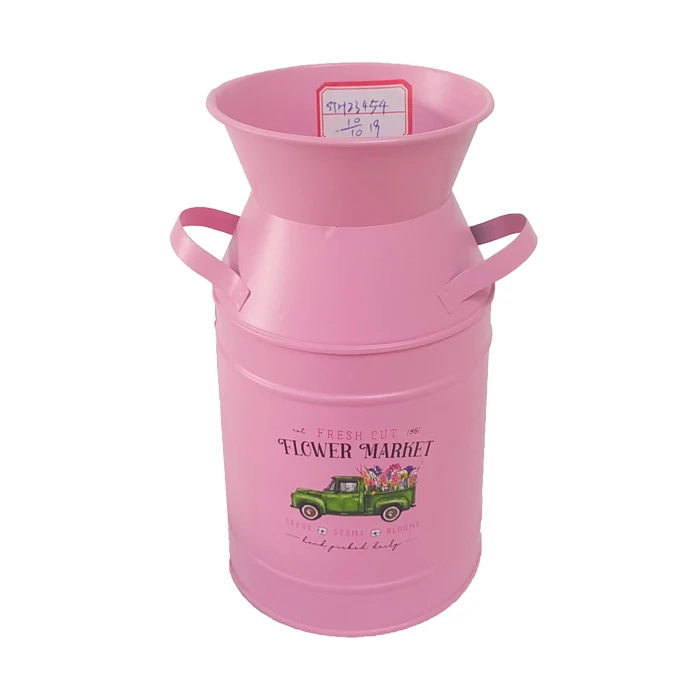 Artificial flower container galvanized iron milk jug metal decorative flower pot home garden decorative container