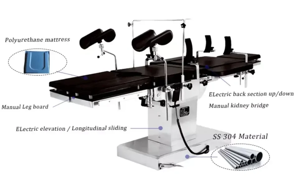Professional CE ISO Stainless Steel Electric Operating Table Surgery  Examination Table with Kidney Bridge