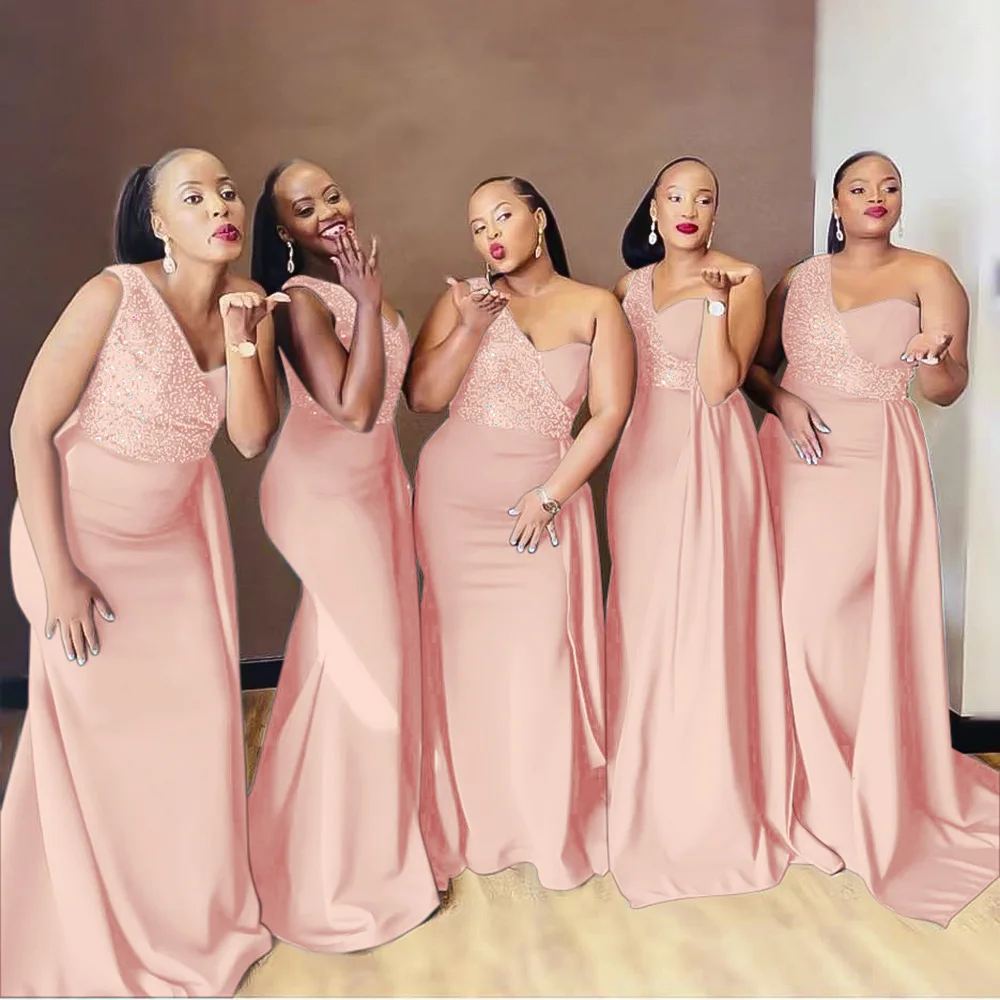 Latest Fashion Vestidos De Dama De Honor One Shoulder Emerald Green Long African Bridesmaid Dresses