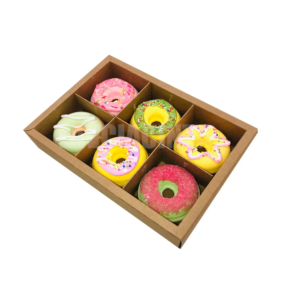 6 pieces  natural handmade large size donut bath bombs set with essential oils moisturizing aromatherapy for valentines