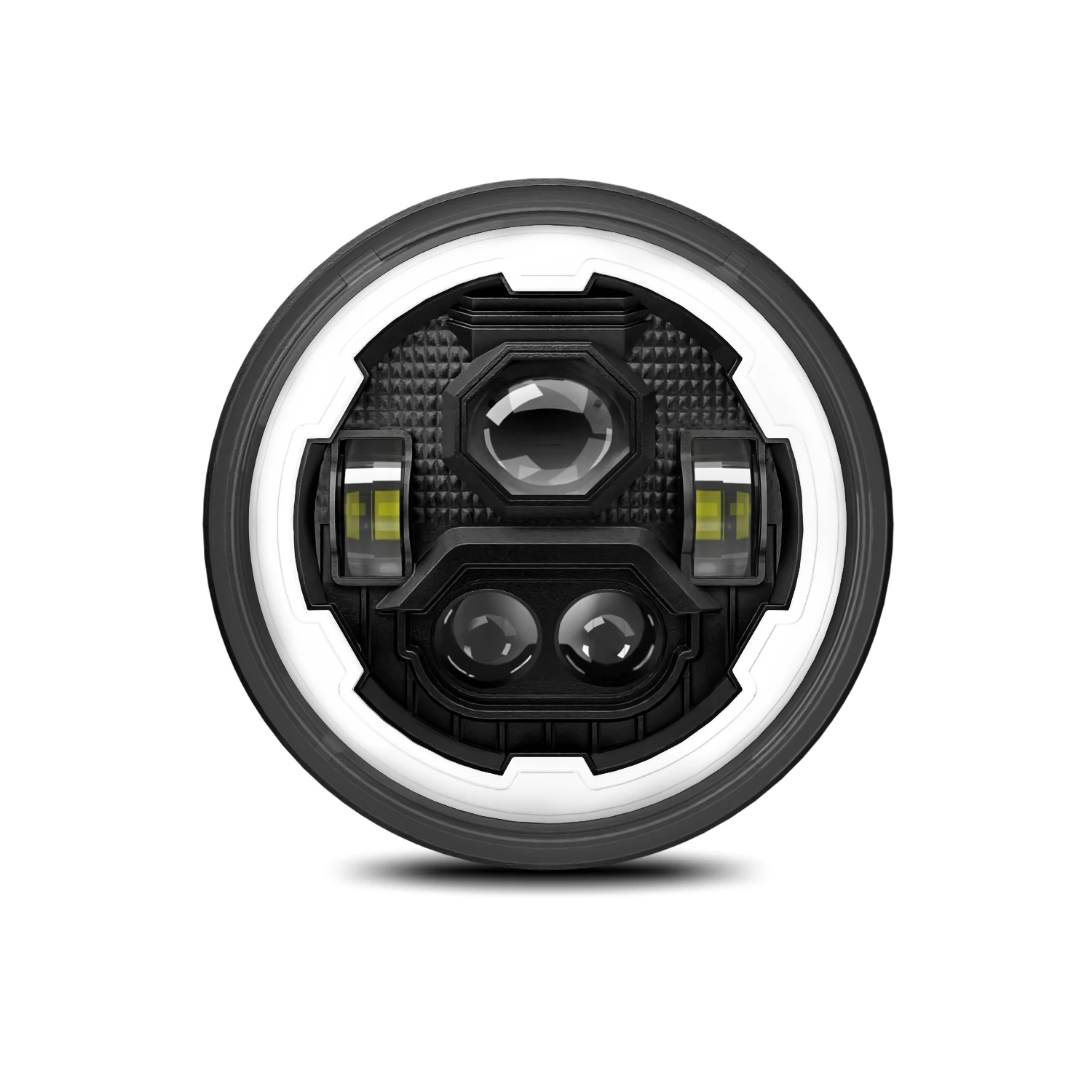 R1 New 7inch LED Headlight Round (Gear Angel Eye)  with Super Bright OSRAM CSP chip 200W/30000LM H4 LED Light for modified light