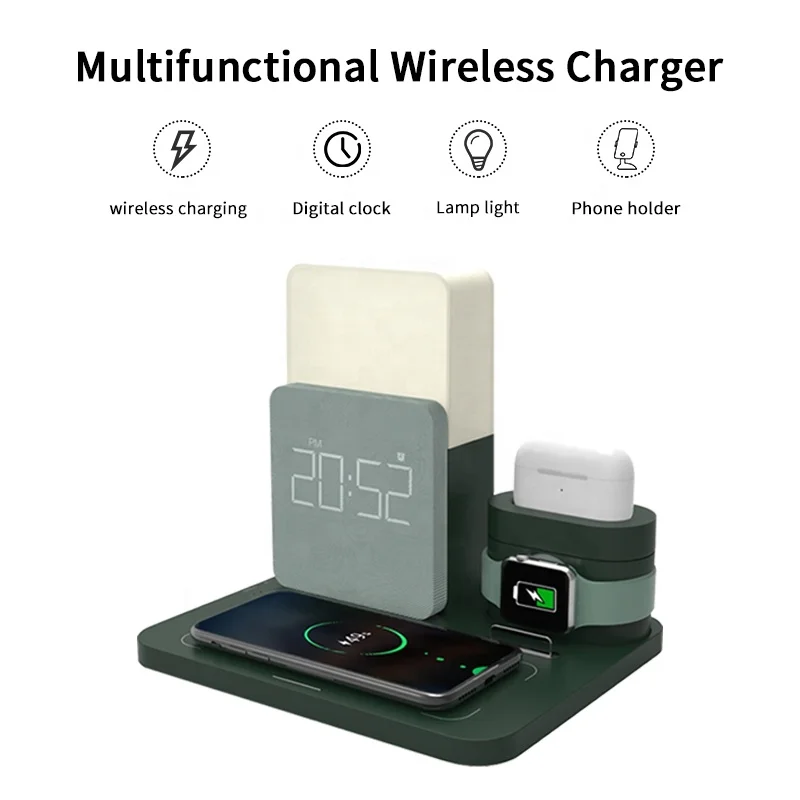 
Multifunctional 3 in 1 mobile phone wireless charger Qi fantasy with led lamp clock wireless dock charger desktop stand holder 