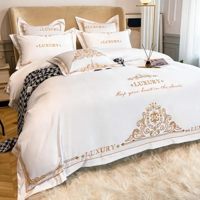New light luxury embroidered cotton washed silk four pieces bedding set