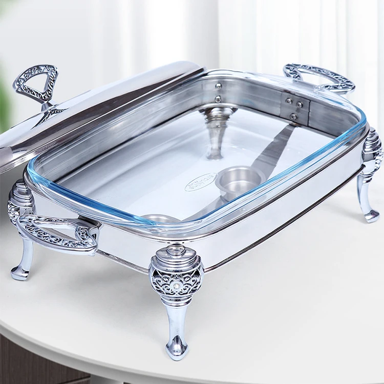 Wholesale Restaurant Party Stainless Steel Rectangle Chefing Dish Buffet Food Warmer 3.0l Glass Chafing Dish