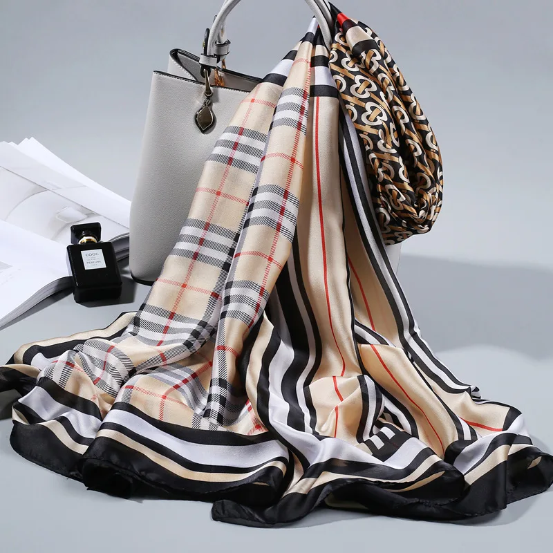 Plaid Printed Silk Scarves Summer Female Bufanda Mujer Luxury Brand Modal Shawls Fashion Hijabs Elegant Long Scarf for Women