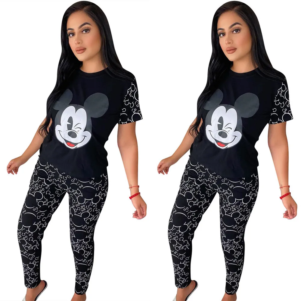 
2020 Summer Women Fashion Casual Personality Classic Cartoon Print Round Neck Short Sleeve Two-piece Set CX2008146372 