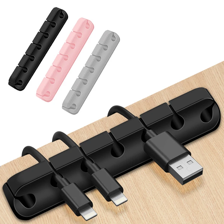 7slots flexible self adhesive silicone wire cord cable holder organizer management clips for desktop USB earphone