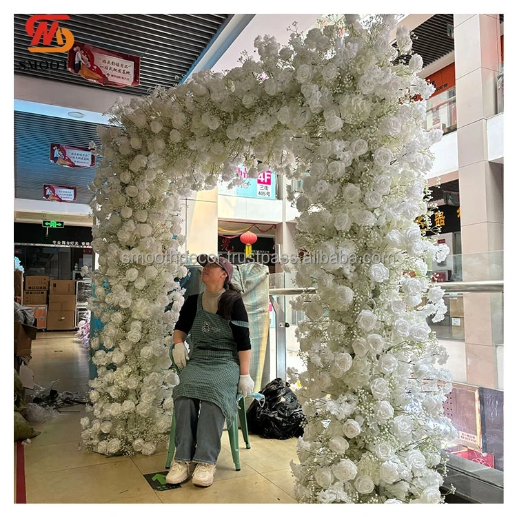 SMOOTH Artificial Silk Wedding Flower Arch Backdrop White Roses Flower Half Arch Wedding Arch for Wedding Decoration