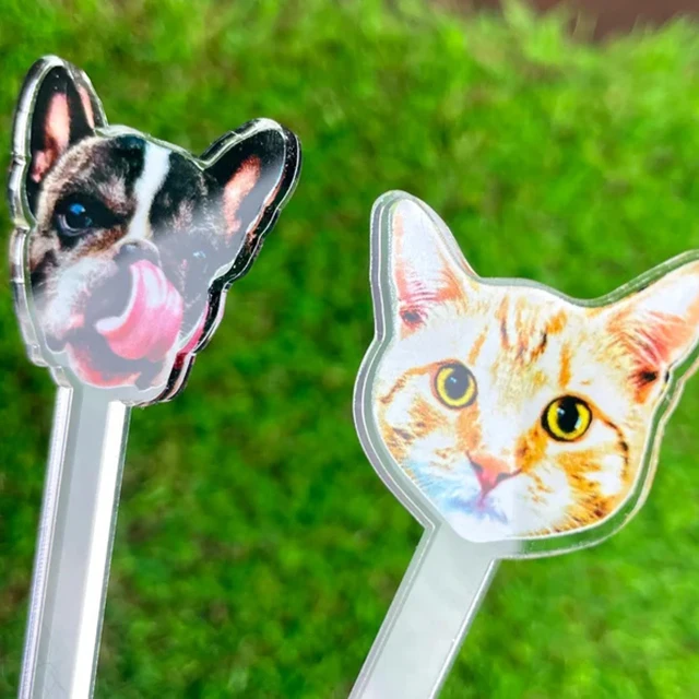 Custom UV Printed Dog Cat Face Drink Stir Sticks Clear Acrylic Swizzle Stir Stick for Wedding Parties