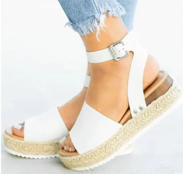 
2021 New trade hemp rope wedge heel light bottom fish mouth braided sandals female for women 