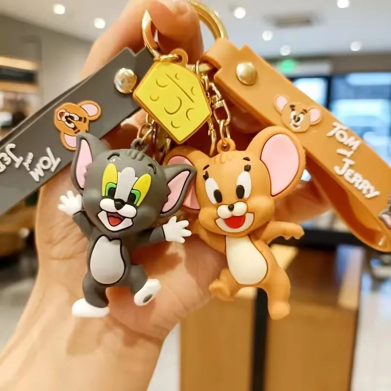 Wholesale Custom Soft PVC Rubber Cute Mini Cartoon Cat And Mouse Key Chain 3D Lanyard Bag Charm Keychain
