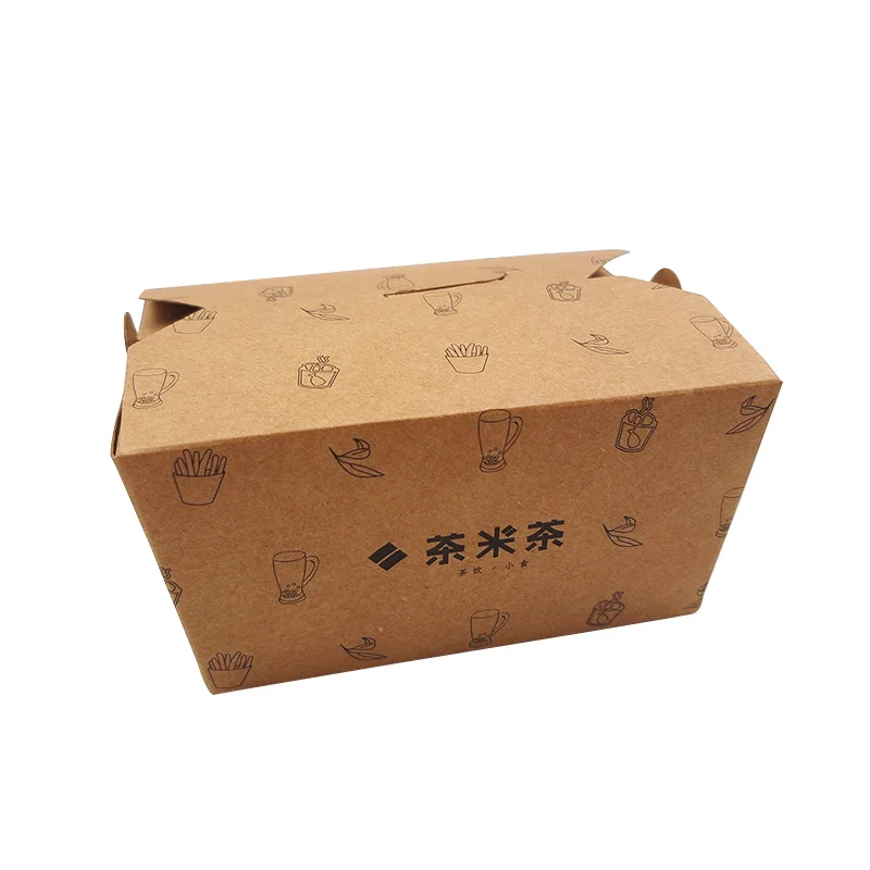 Custom Logo Printed Sturdy Oil Water Proof Take Out To Go Fast Food Packaging Kraft Paper Box Container