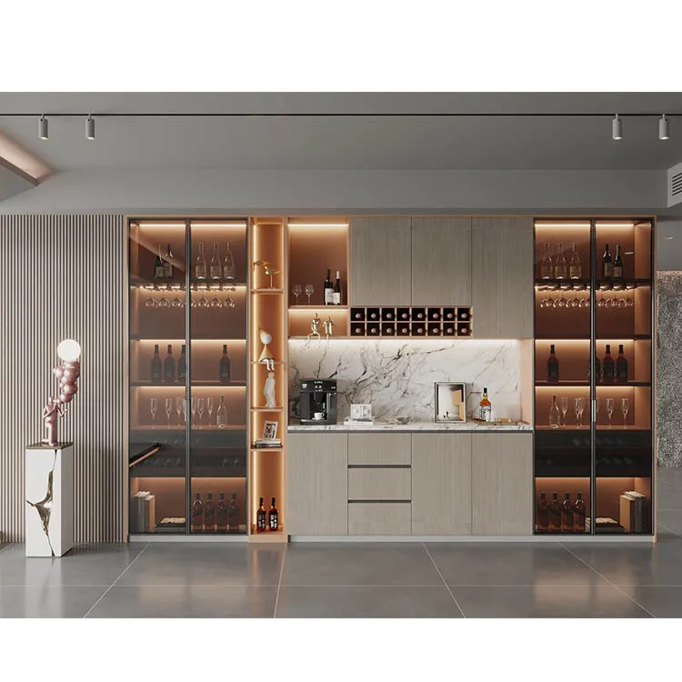 Customized Cabinets High Quality  Modern Glass Wooden Wine Display Living Room Cabinet