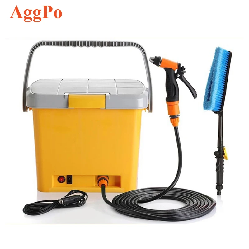 Portable 12V car washing machine with cigarette lighter power plug, water flowers spray brush head set 20L electric car washer