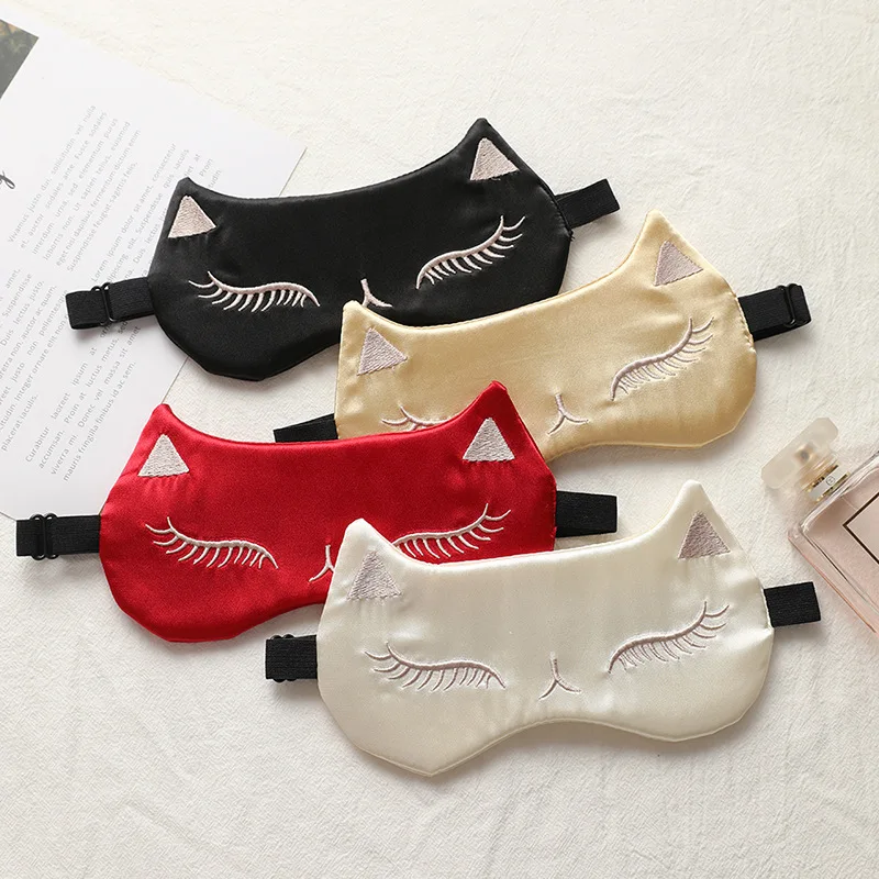 Double-sided simulation silk travel shading eye mask cartoon cat sleep eye mask lunch break sleeping eye mask