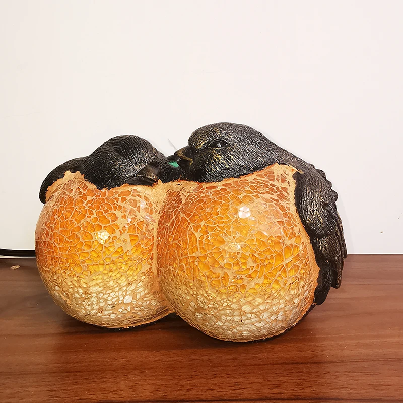 Decorative night light creative crack handmade resin base bird table lamp, retro home bedroom restaurant hotel lighting homestay