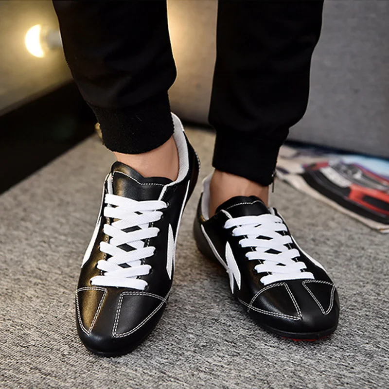 Мужские беговые кроссовки из пу кожи, на плоской подошве