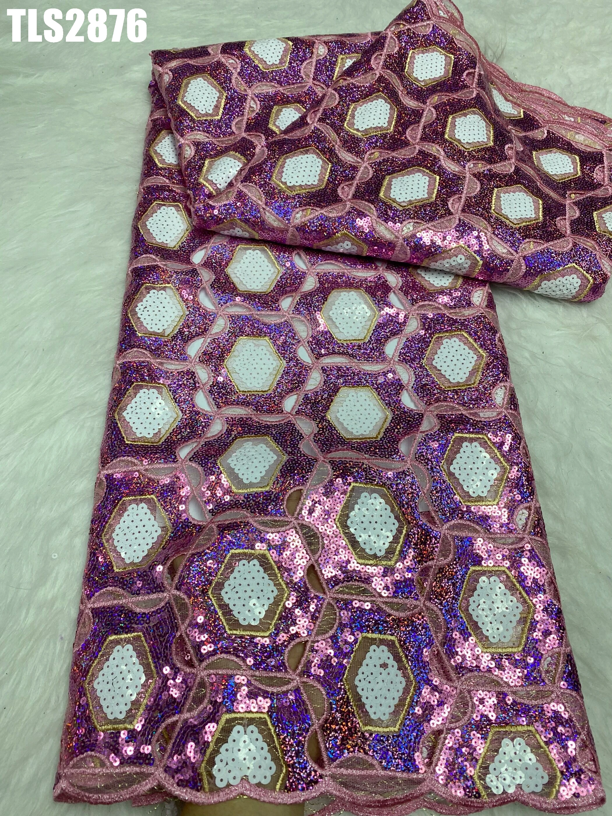 100% Polyester Unique African Sequin Lace Fabric Popular Dubai Gold Sequin Embroidery Fabric For African Wedding Dresses