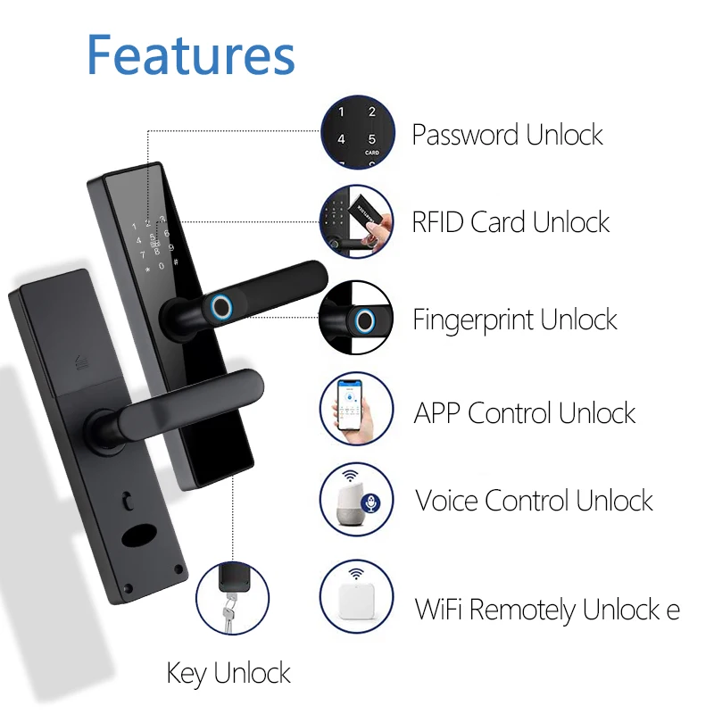 High Security Anti Theft BLE Fngerprint Digital Keyless Lock Waterproof Tuya WiFi App Smart Door Lock Biometric Lock