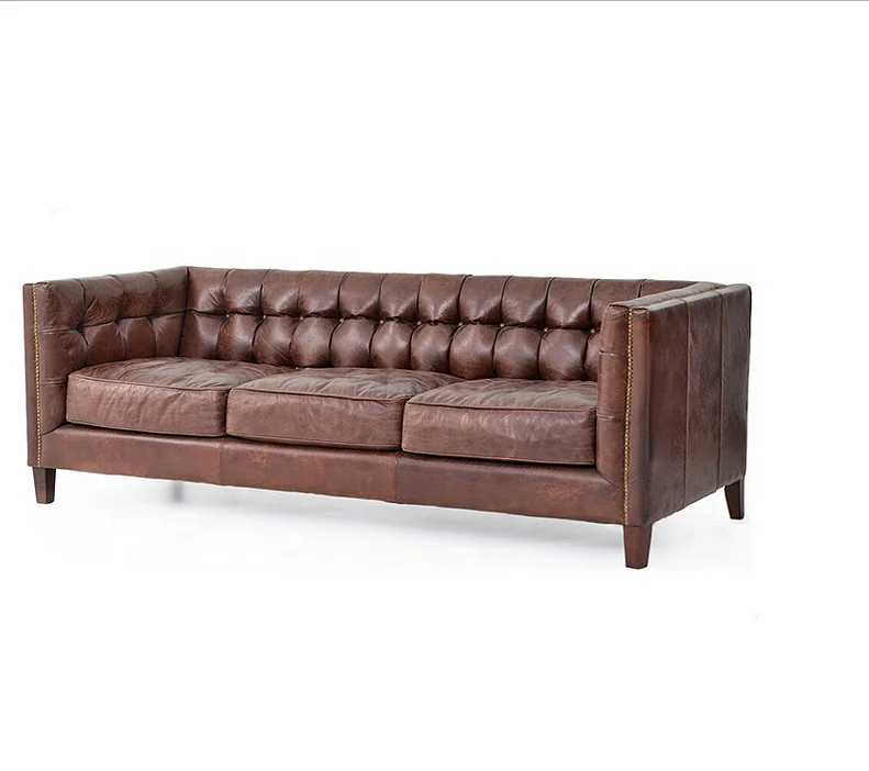 long chesterfield sofa/french provincial leather sofa button cushion sofa