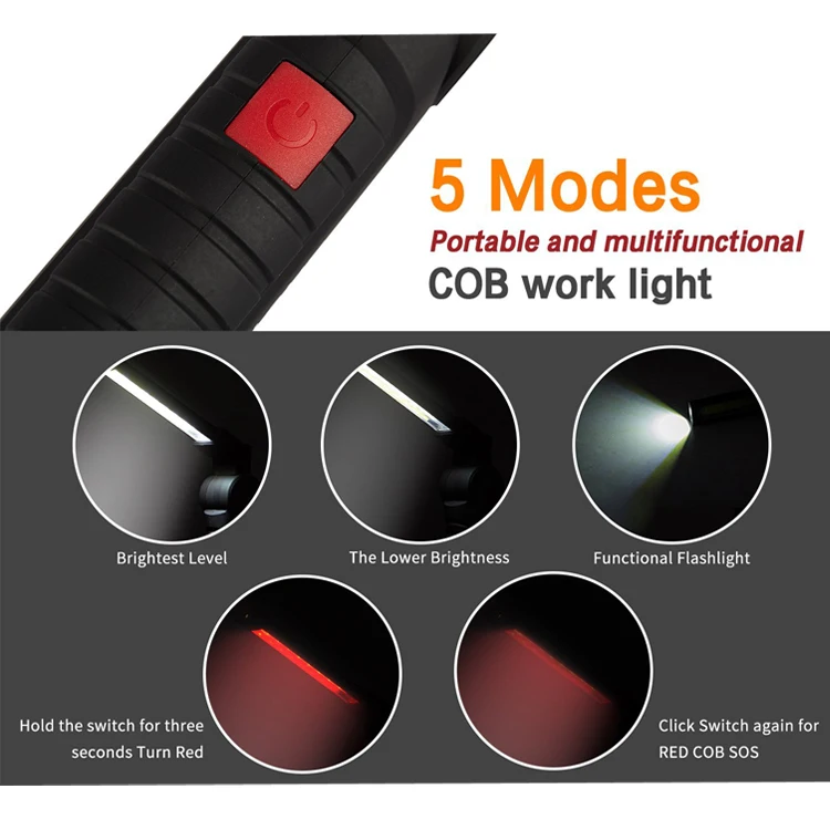 360 Degree Rotate 5 Lighting Mode Car Inspection Big and small size USB Led COB Rechargeable Work Light with Magnetic Base