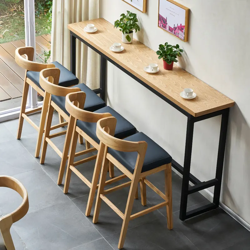 Hot selling Nordic solid wood Commercial bar chairs commercial coffee shop leisure backrests high stools bar chairs