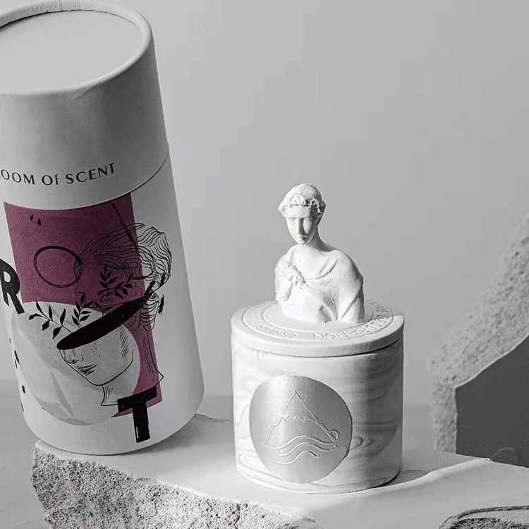 2024 AROMA Custom  Decorative Candles Fragrance Greek Sculpture David Statue Vessels Candles Scented Ceramic Candle Jar With Lid