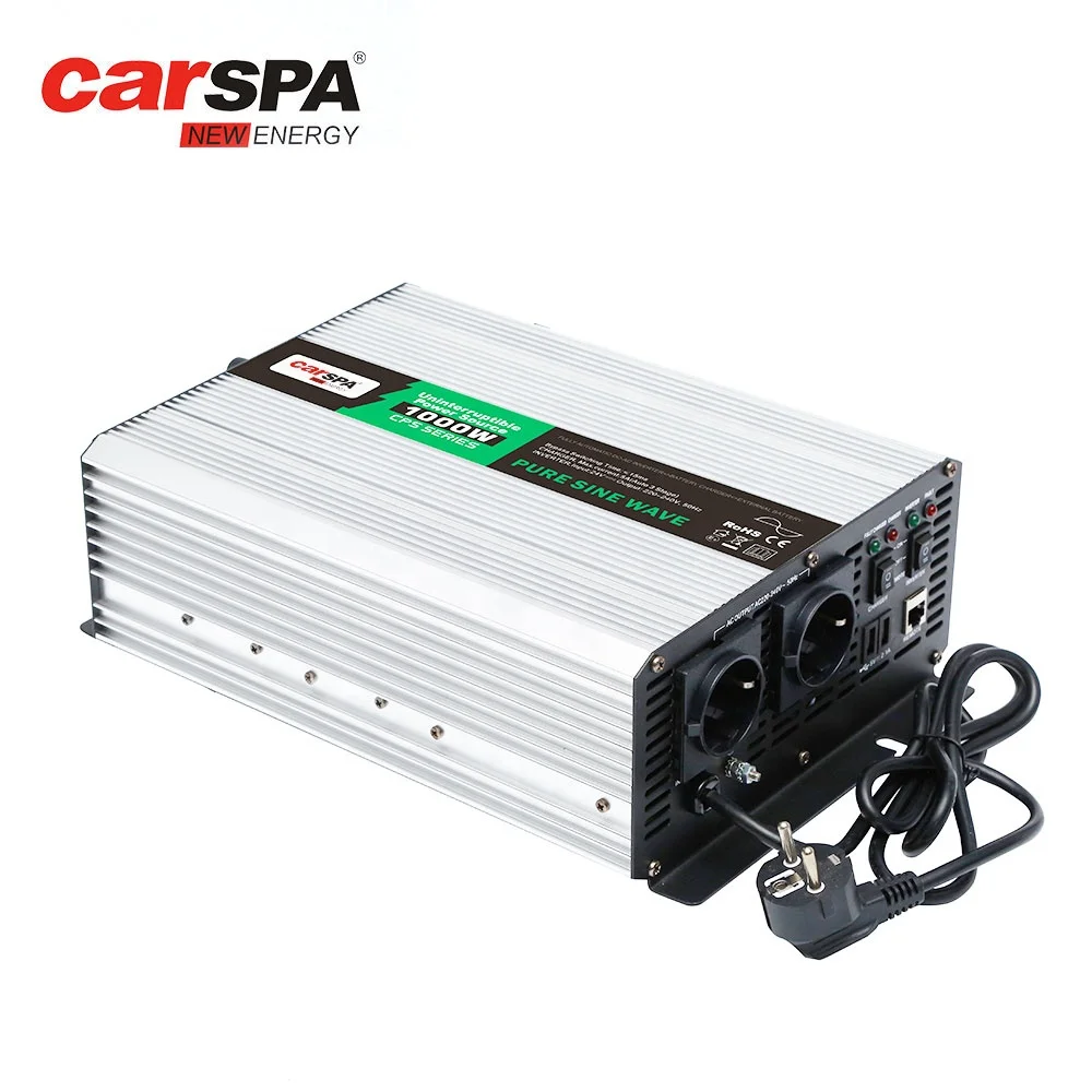 Carspa 1000W Power Inverter with Built-in Charger UPS Pure Sine Wave Inverter DC to AC