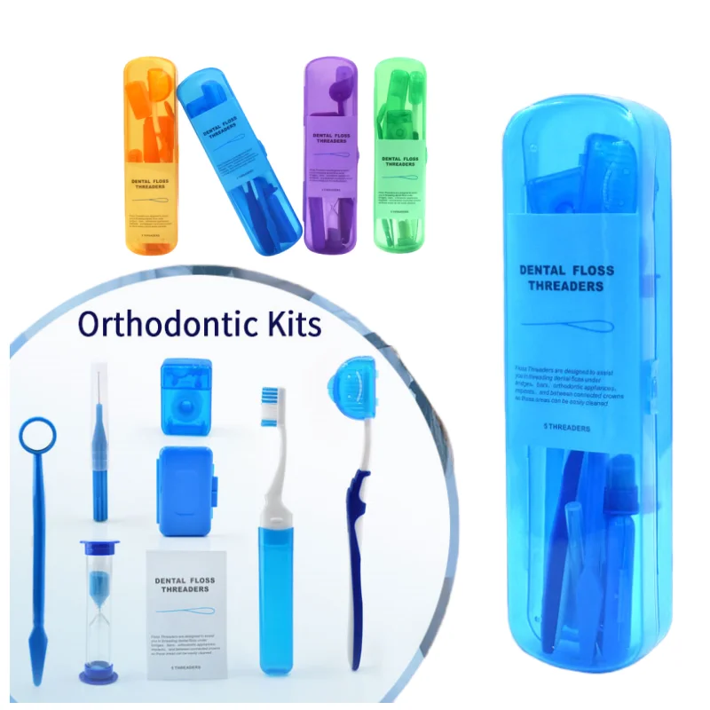 Dental Orthodontic Dental Care Hygiene Kit Set Floss Threader Cleaning Braces Mirror Interdental Brush Tools Supplies Set