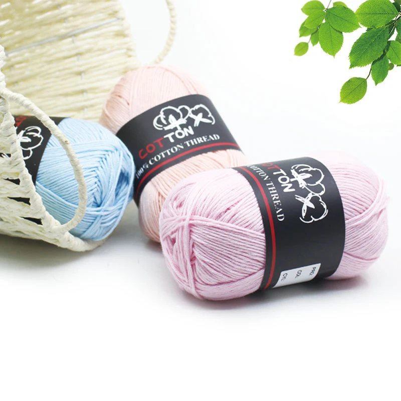 High Quality Wholesale Multi Color 8ply 50g 100g Ball Soft Worsted 100% Pure Cotton Yarn for Baby Hand Knitting Crochet Yarns